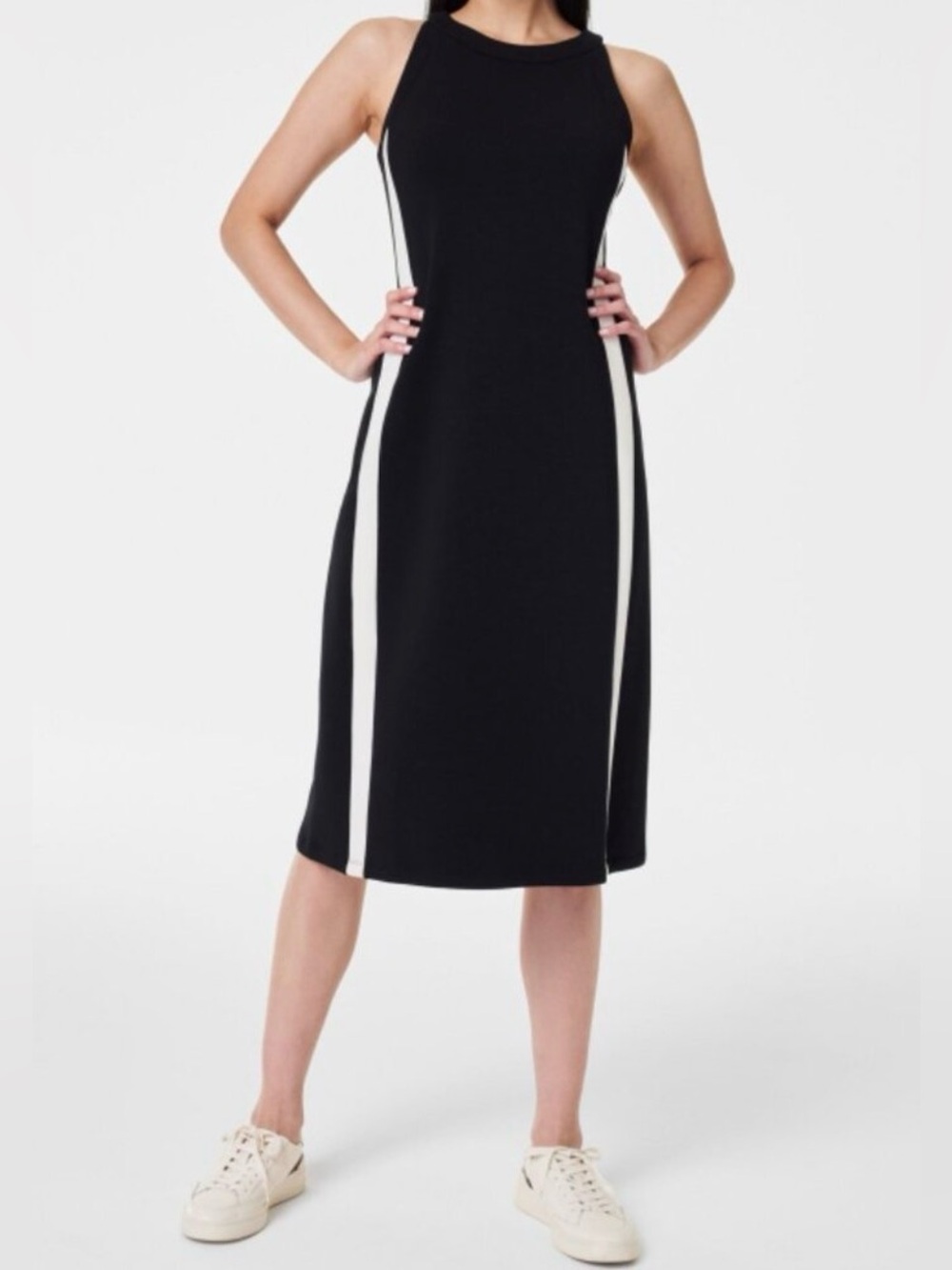Spanx AirEssentials Side Stripe Tank Midi Dress In Black-White Stripe Size XL
